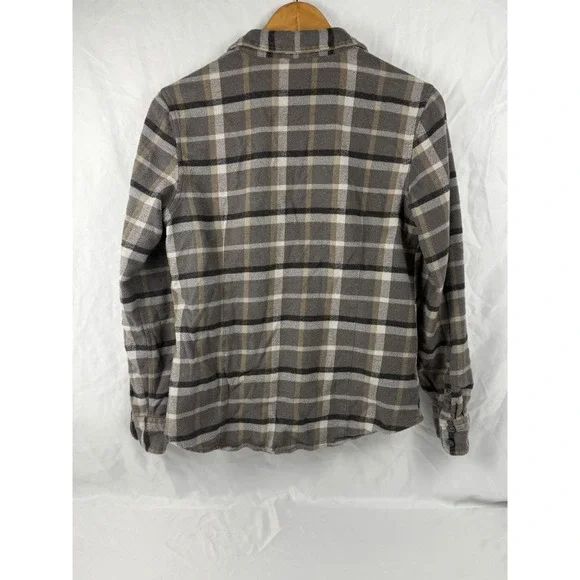 Patagonia Womens Organic Cotton Flannel Shirt Grey Tan Plaid Button Down S - Picture 2 of 13